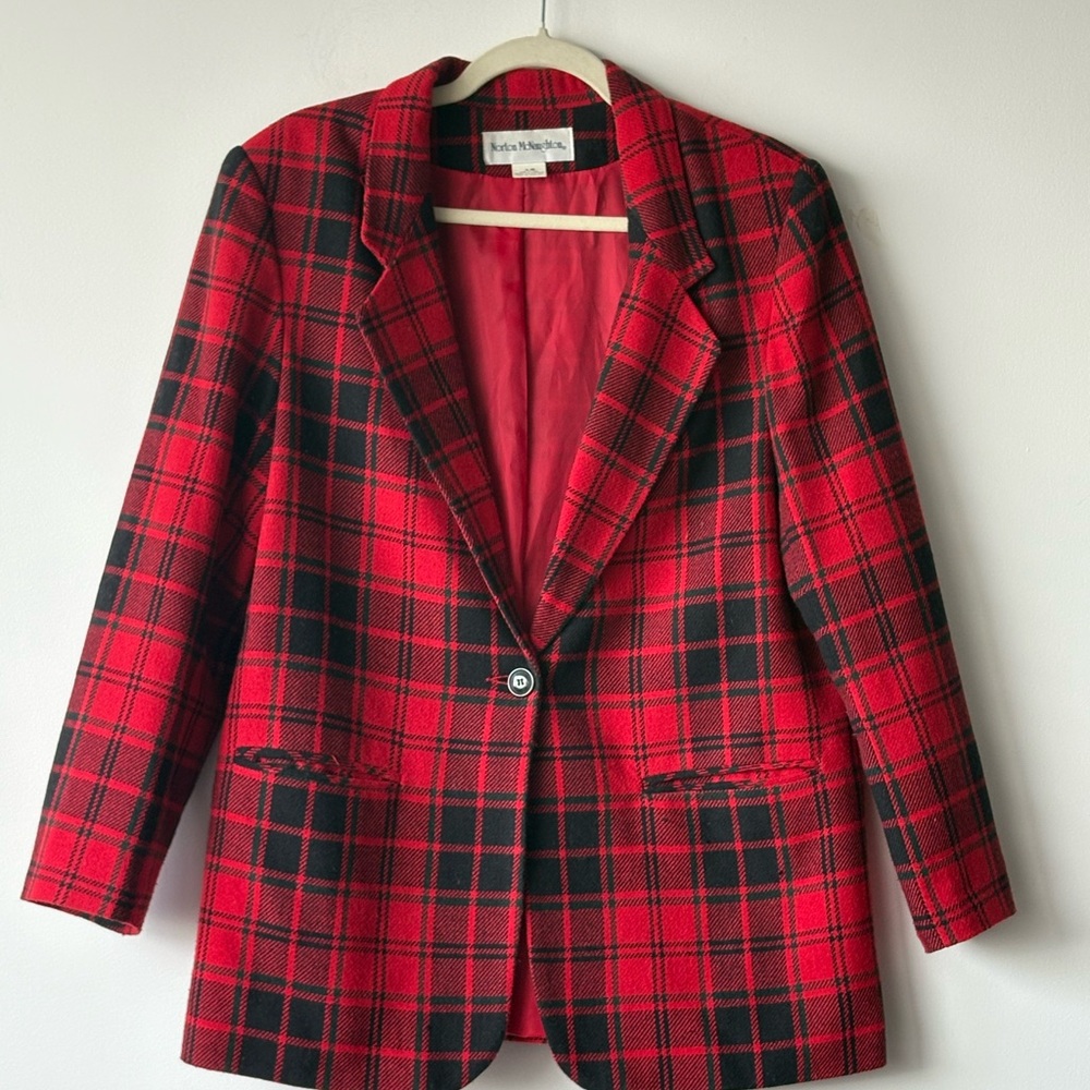 Vintage Norton McNaughton Red and Black Plaid Blazer